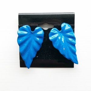 Vintage painted blue leaf earrings